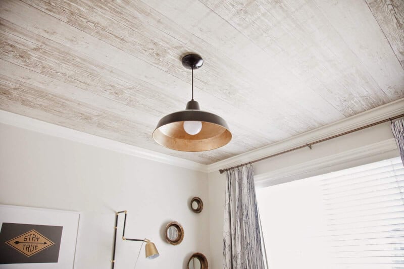 White Wood Ceiling Ideas with adorable lamp