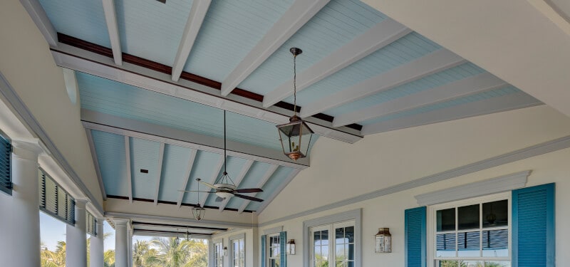 Bead Board Porch Ceiling Ideas with pendant lamp