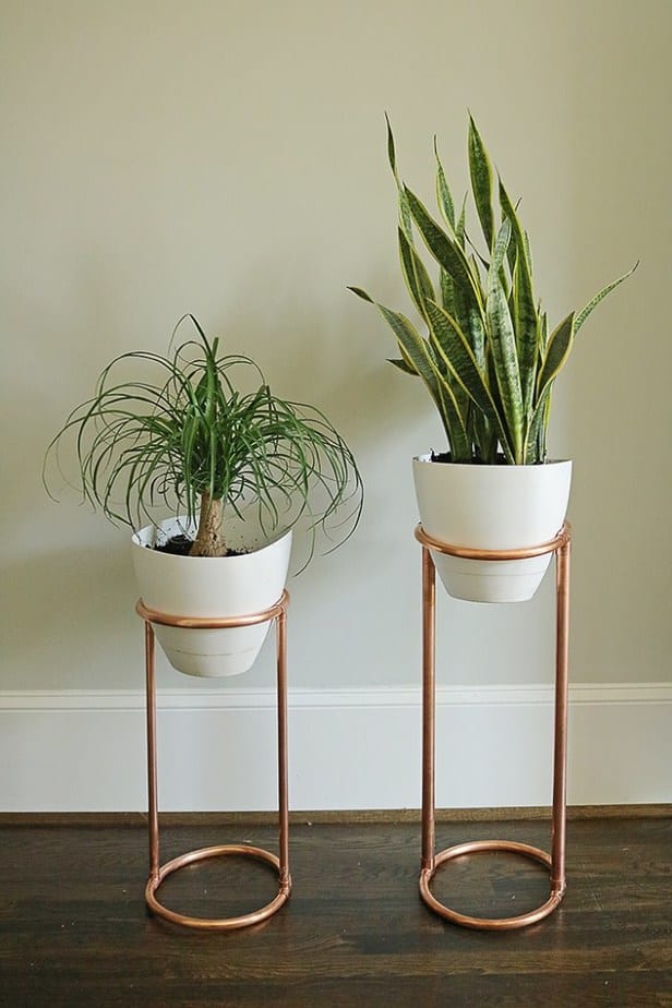 Industrial Styled Room with Unique Copper DIY Plant Stand
