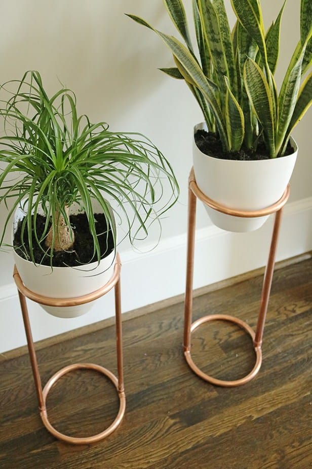 Midcentury Styled DIY Plant Stand Made Of Copper