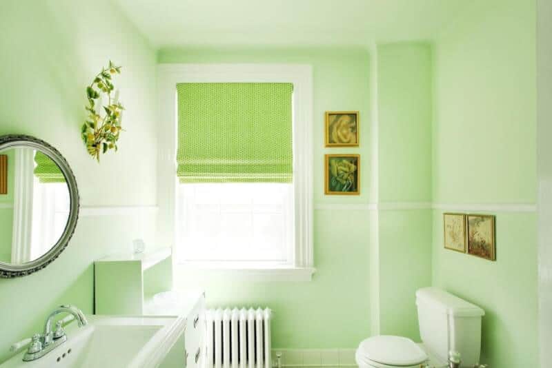 What Colors Go with Green in Bathroom silver and gold