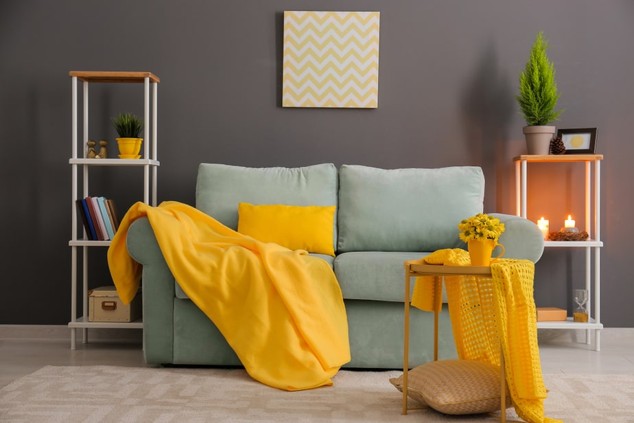 Grey Living Room with Yellow Decorations