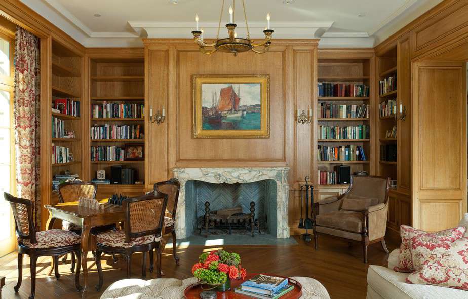 Wooden Bookshelf in French Living Room