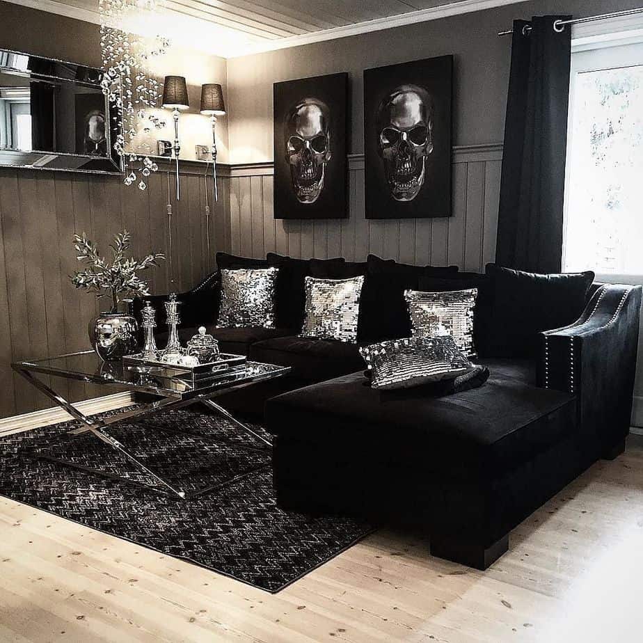 Elegant Black Couch with Ottoman