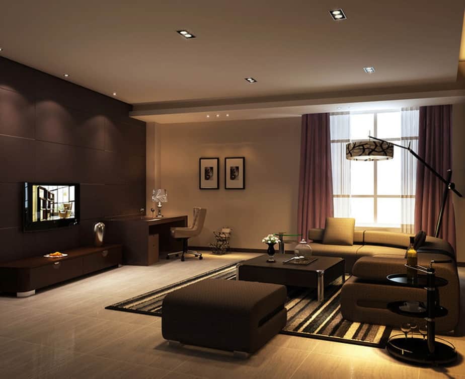 Elegant, Dark Brown Couch Living Room. 