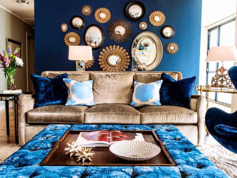 Bohemian Look in Blue and Brown Living Room