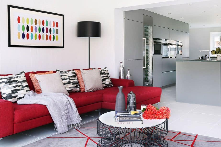 Fair Combo of Red and Grey in Living Room