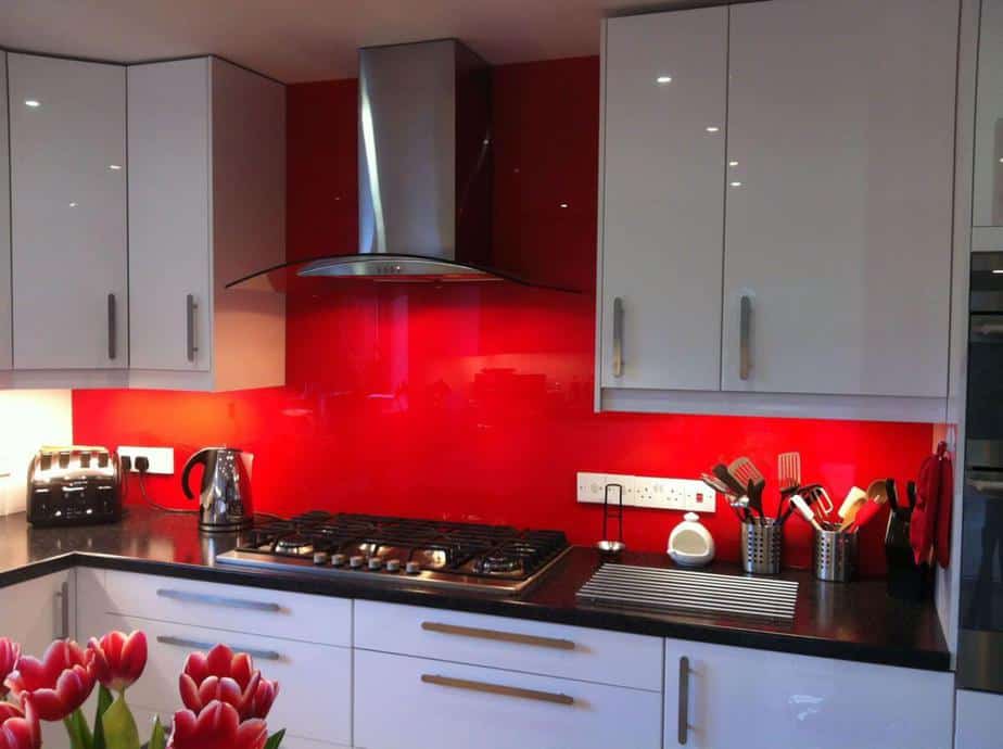 Glowing Red Kitchen Backsplash