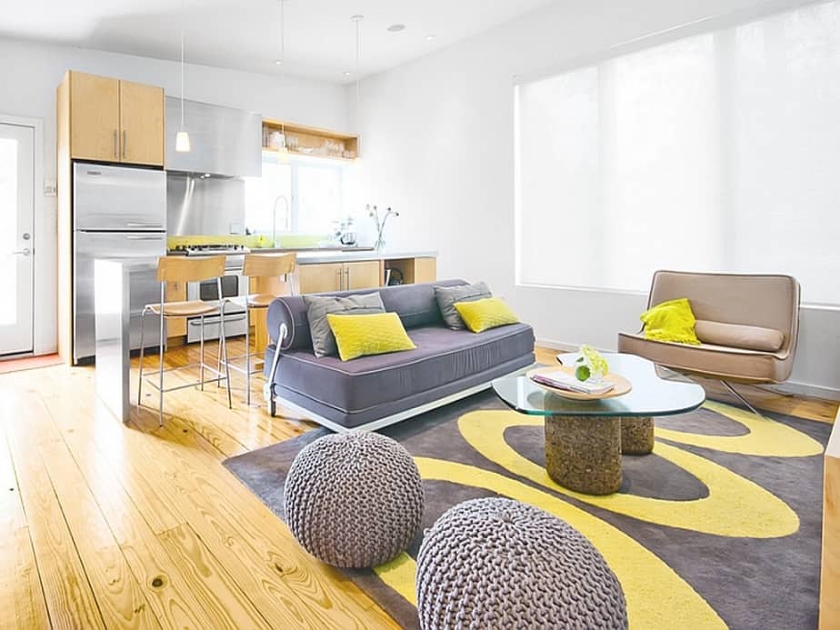 Homey Grey and Yellow Living Area