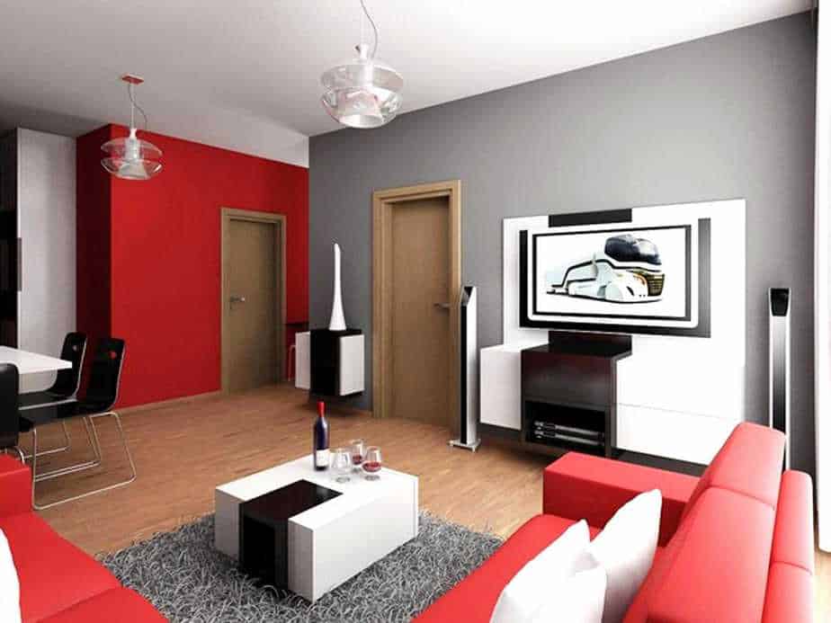 Minimalist Red and Grey Living Room
