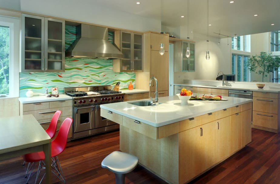 Ocean-Inspired, Green Kitchen Backsplash