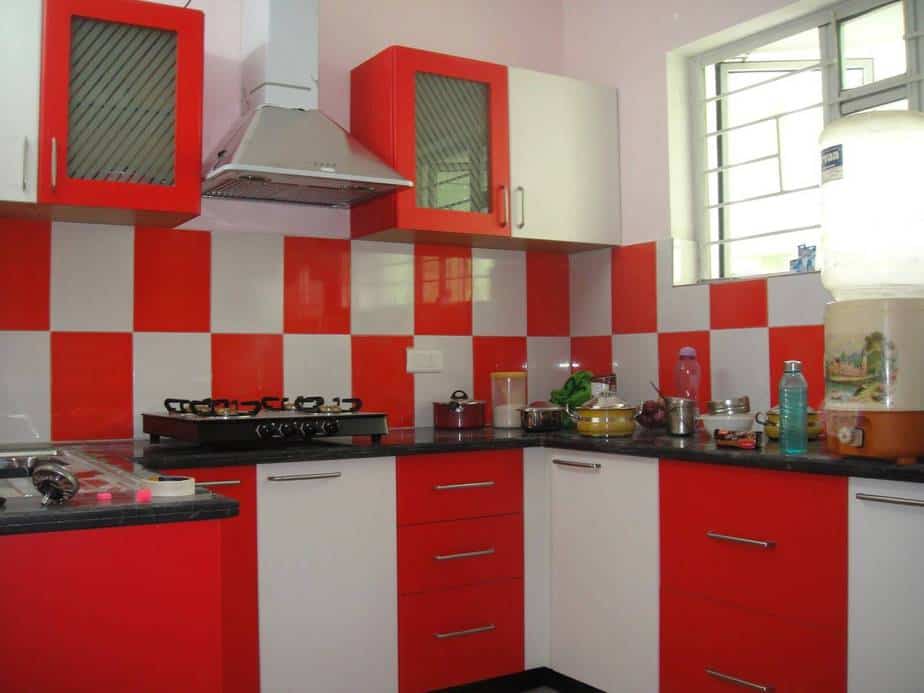 Red and White Cool Kitchen Backsplash