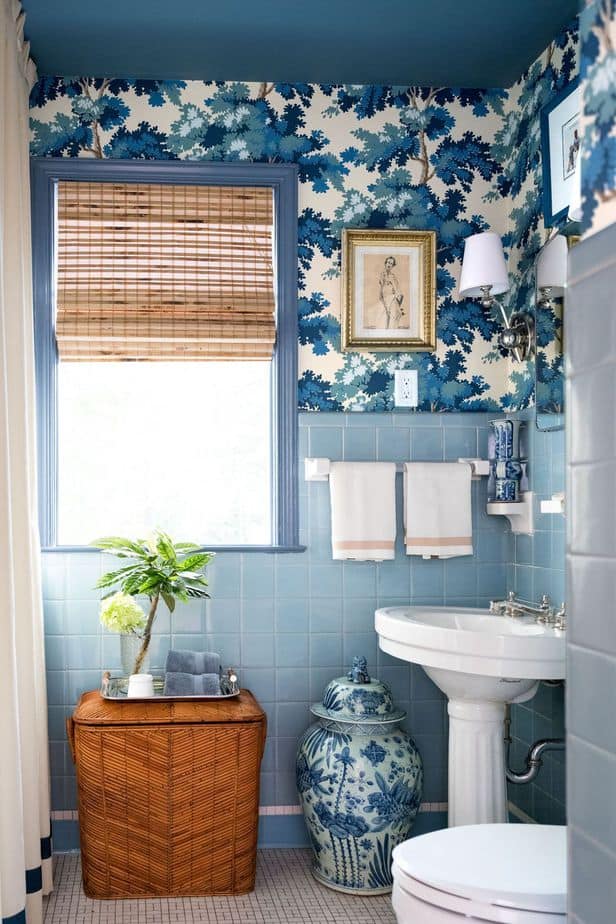 Bamboo Curtain for Blue Bathroom