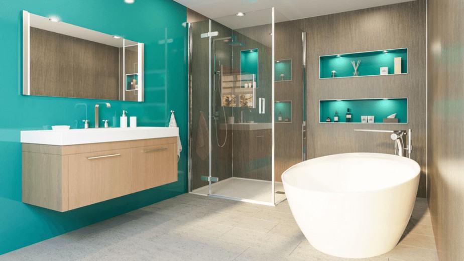 Glowing Teal Bathroom