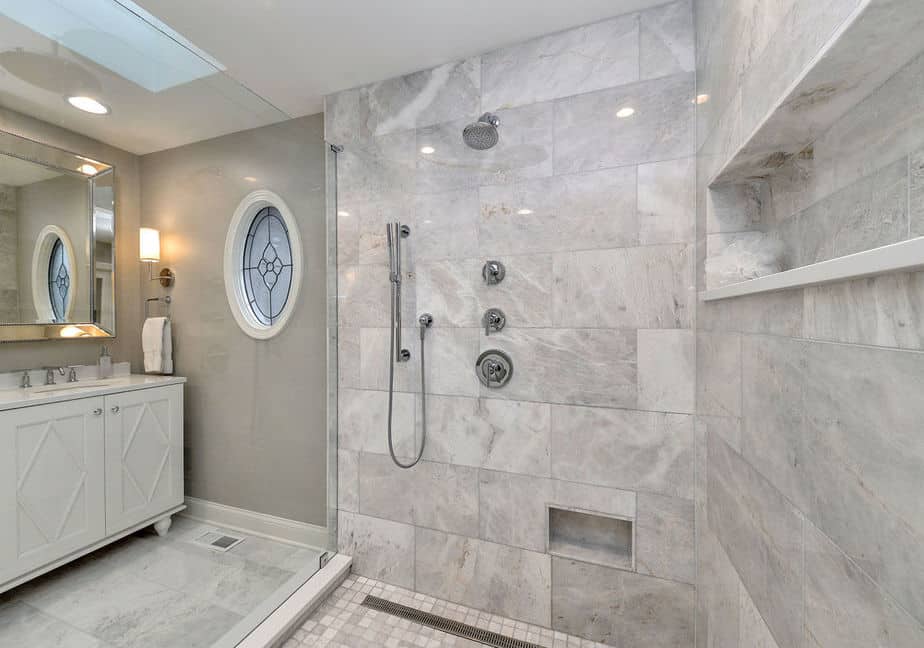 Grey Bathroom with Glass Partition