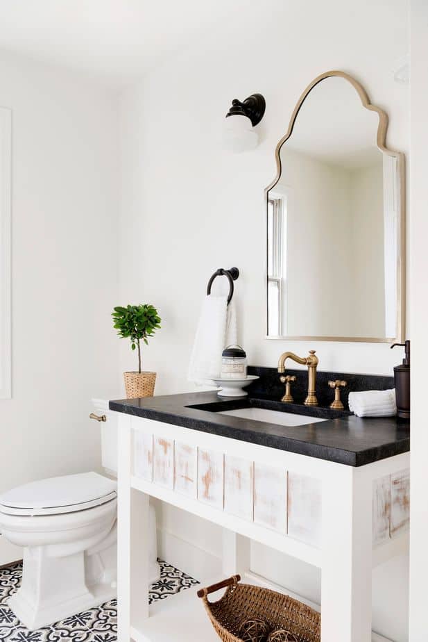 Country White and Gold Bathroom