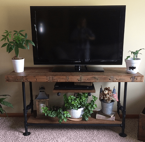 Reclaimed Wood DIY TV Stand with Pipes